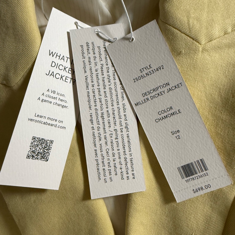 Veronica Beard miller Dickey Jacket blazer 12 nwt yellow linen blend $695 - Picture 9 of 9